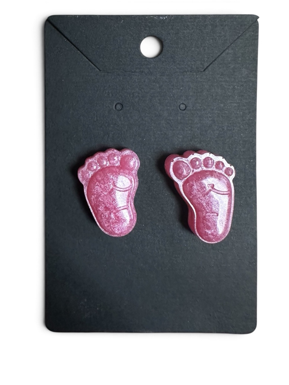 Pink Baby Girl Footprint Stud Earrings